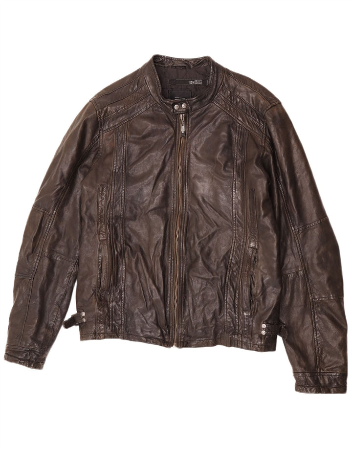 Bomboogie Mens Leather Racer Jacket UK 42 XL Brown Leather
