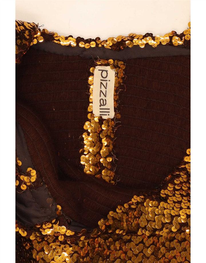 Vintage Womens Sleeveless Sequin Crop Top UK 12 Medium Gold