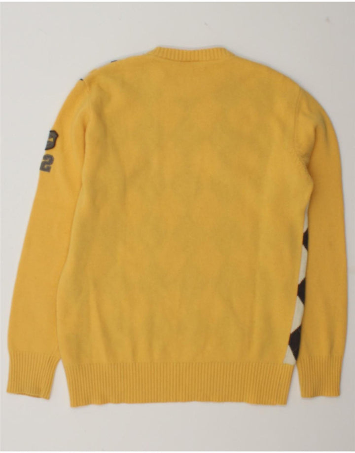 Tom Tailor Mens Crew Neck Jumper Sweater Large Yellow Argyle/Diamond Wool