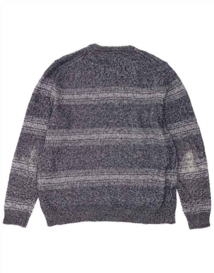 Marks & Spencer Mens Crew Neck Jumper Sweater Large Blue Striped Polyester