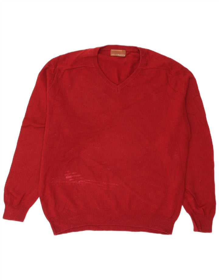 Marks & Spencer Mens V-Neck Jumper Sweater Medium Burgundy Wool