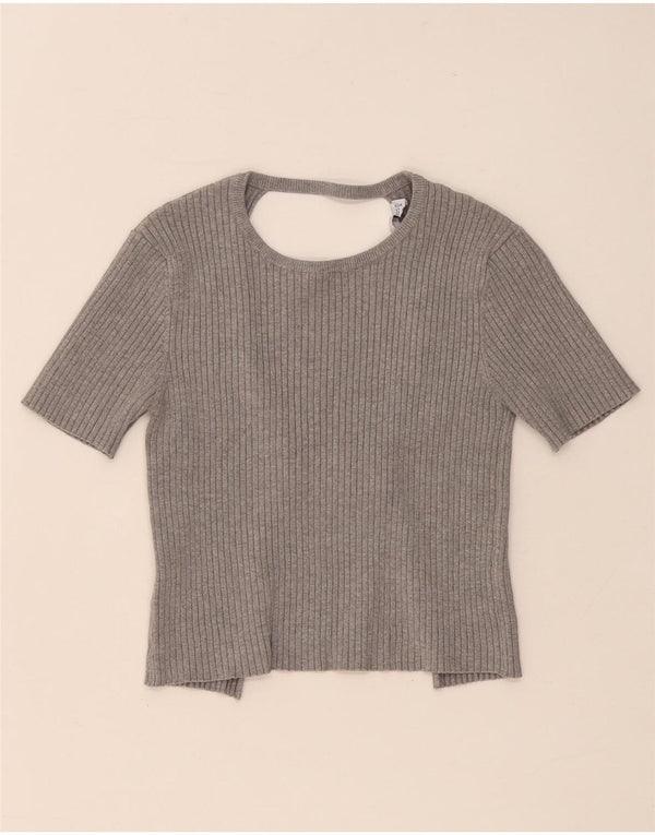 Zara Womens Crop Blouse Top UK 12 Medium Grey