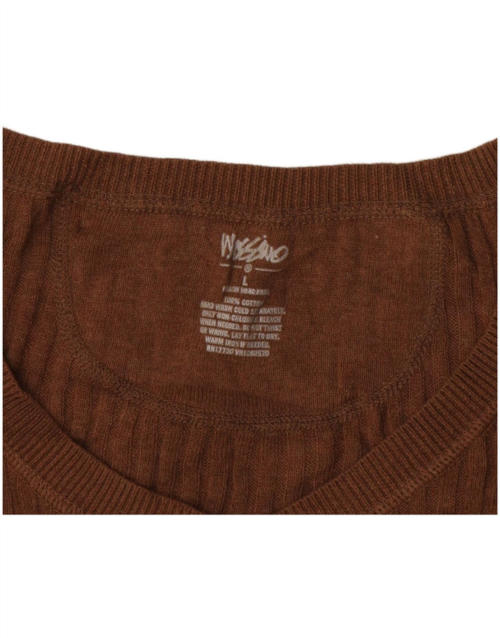 MOSSIMO Womens Short Sleeve V-Neck Jumper Sweater UK 14 Large Brown Cotton