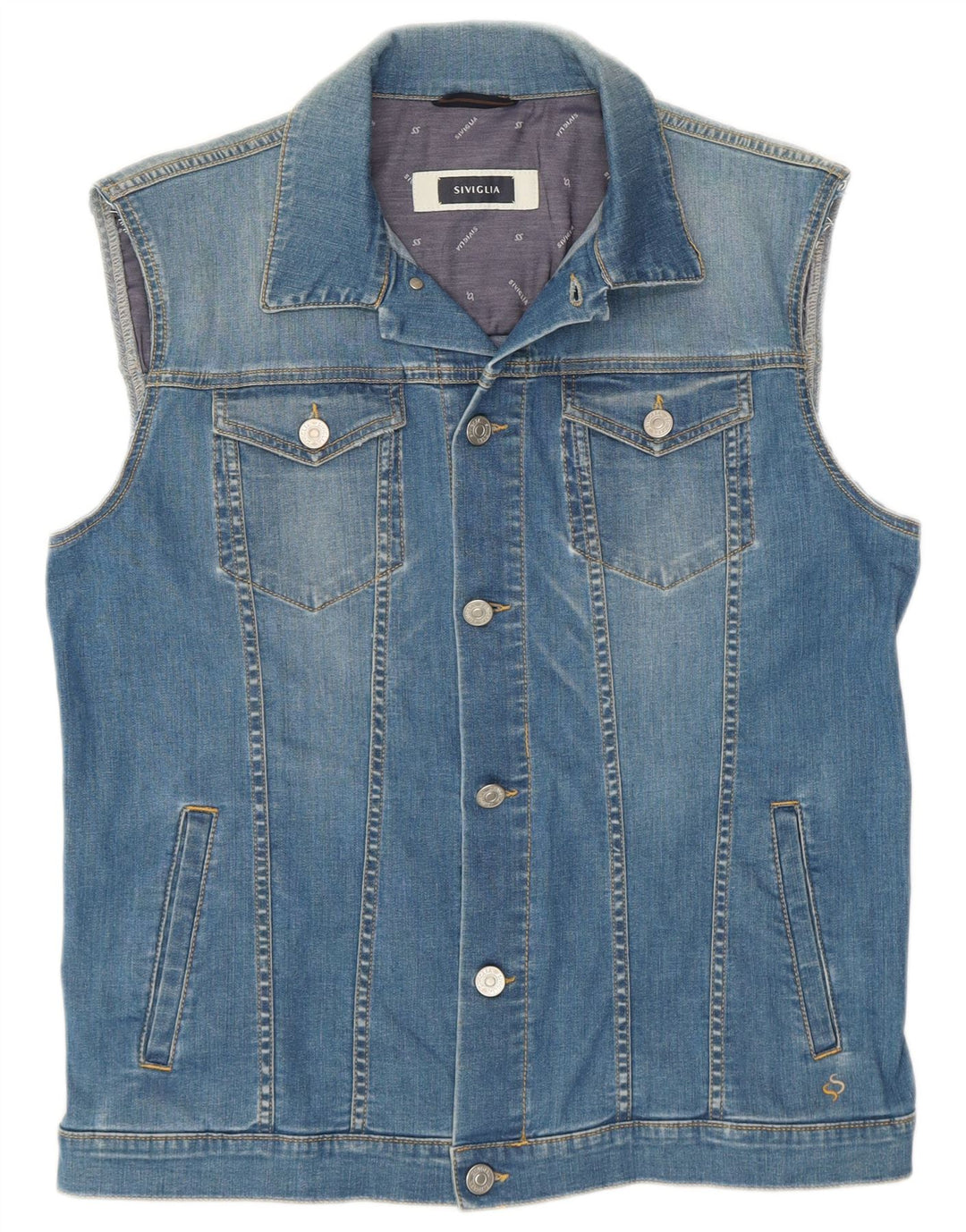 SIVIGLIA Mens Denim Gilet UK 38 Medium Blue