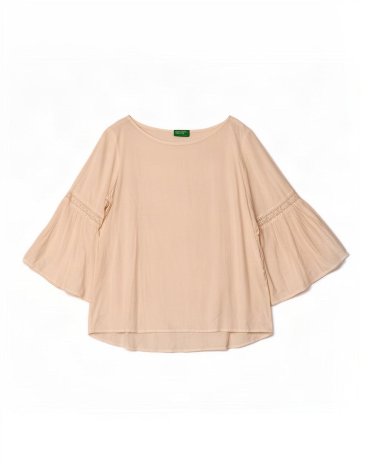 Benetton Womens 3/4 Sleeve Blouse Top UK 14 Medium White Viscose
