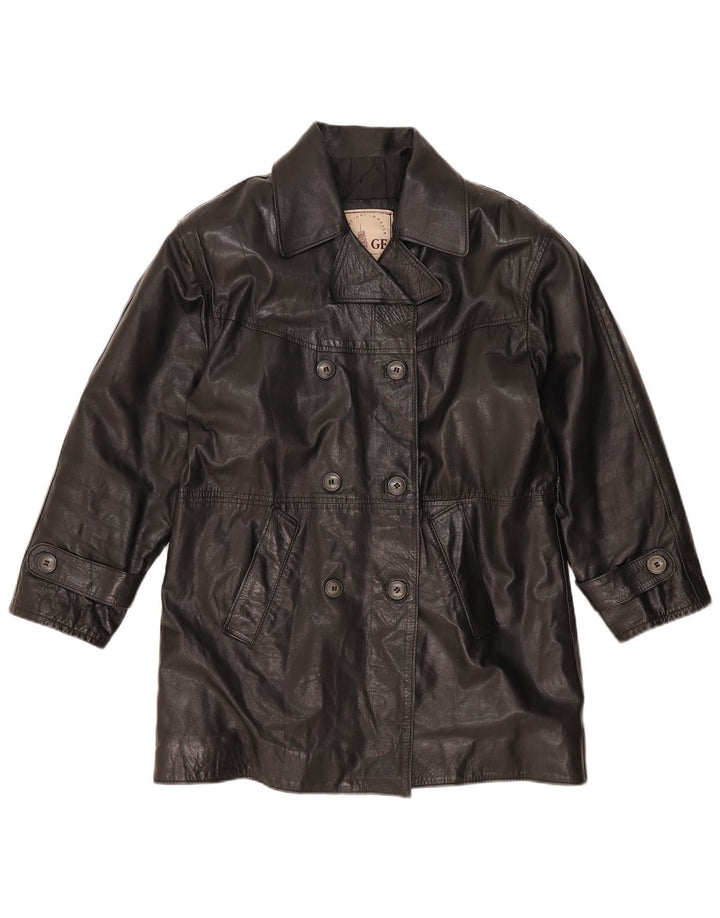 GF Womens Double Breasted Oversized Leather Coat UK 10 Small Black Leather