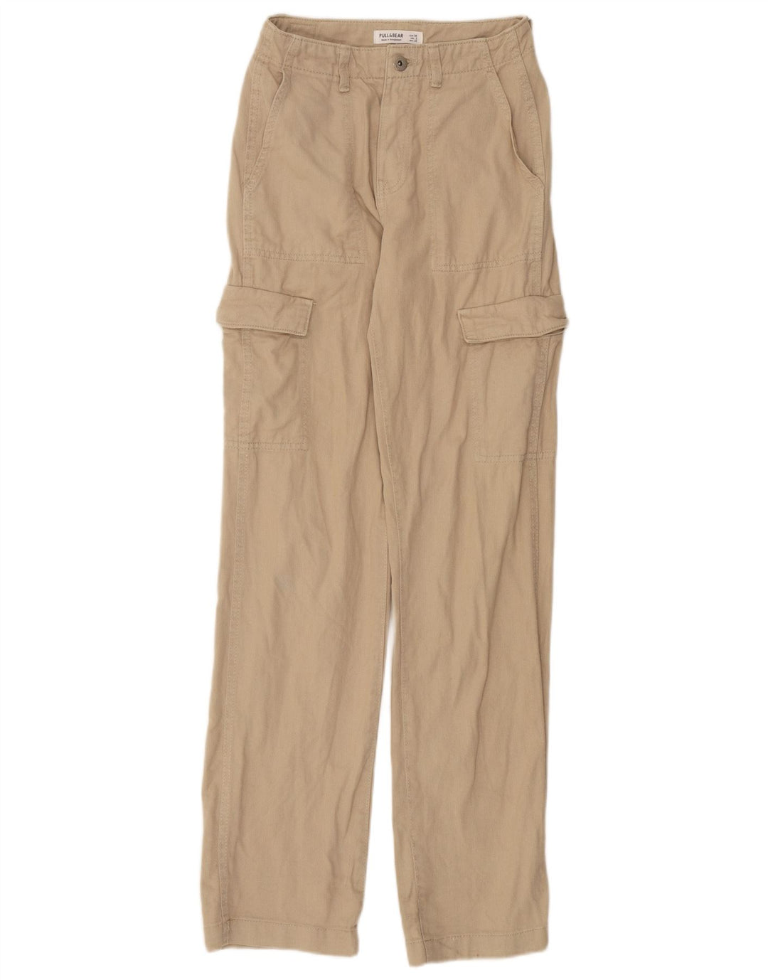 PULL & BEAR Womens Straight Cargo Trousers EU 34 2XS W24 L33 Beige Cotton