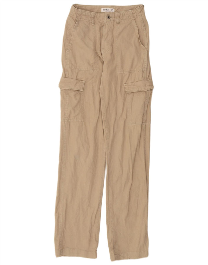 PULL & BEAR Womens Straight Cargo Trousers EU 34 2XS W24 L33 Beige Cotton