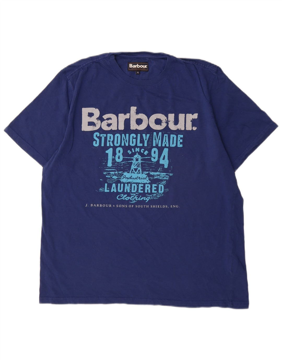 Barbour Mens Graphic T-Shirt Top XL Navy Blue Cotton