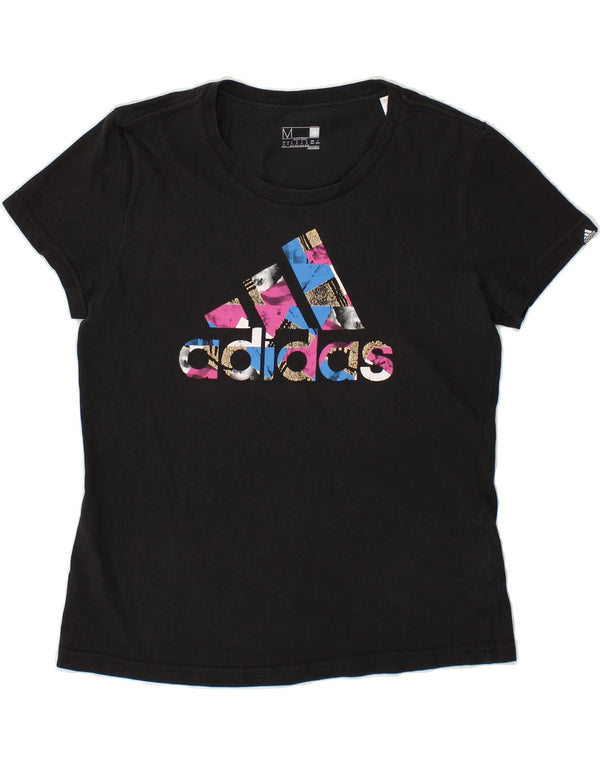 ADIDAS Womens Climalite Graphic T-Shirt Top UK 12/14 Medium Black Cotton