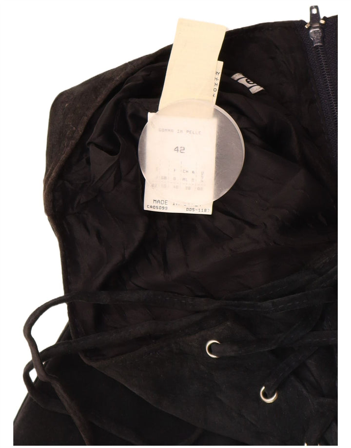 VINTAGE Womens Suede Maxi Skirt UK 10 Small W26  Black Leather