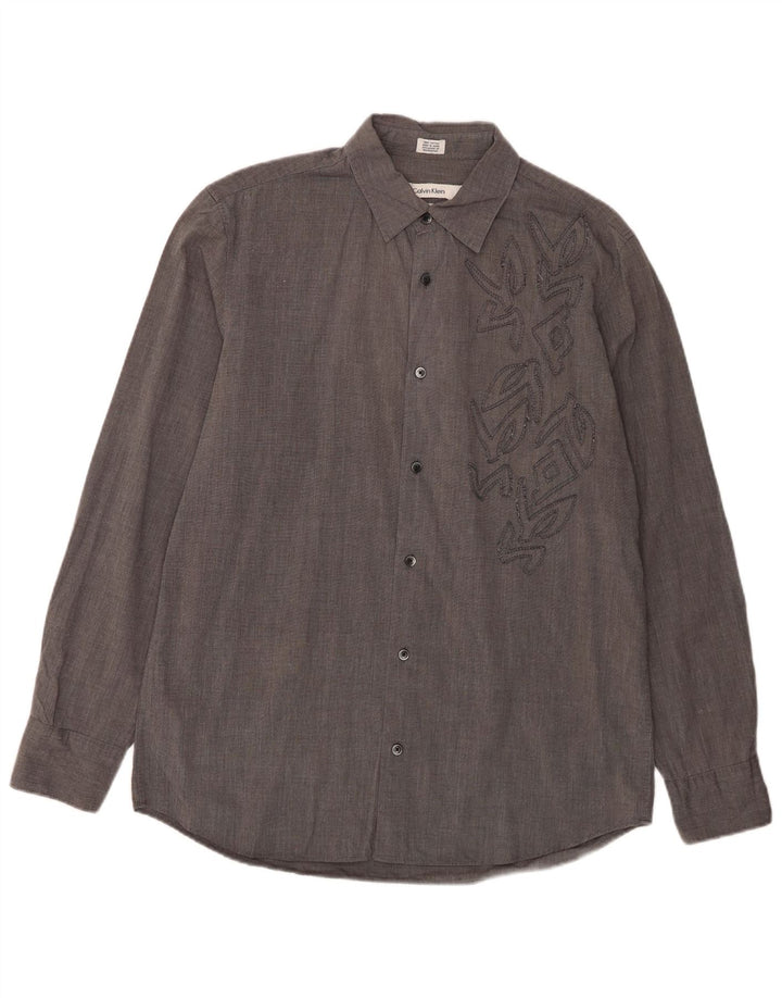 CALVIN KLEIN Mens Modern Fit Shirt Medium Grey Cotton