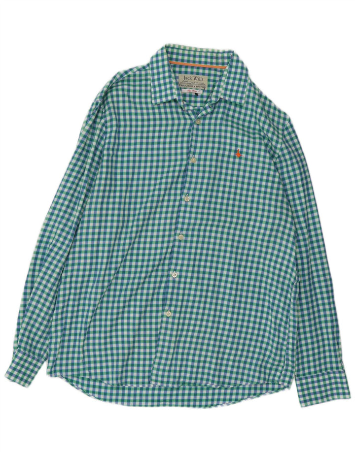 JACK WILLS Mens Shirt Large Green Gingham Cotton