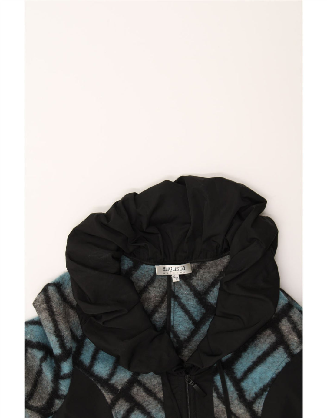AUGUSTA Womens Crop Overcoat UK 12 Medium Blue Geometric Wool Vintage Augusta and Second-Hand Augusta from Messina Hembry 
