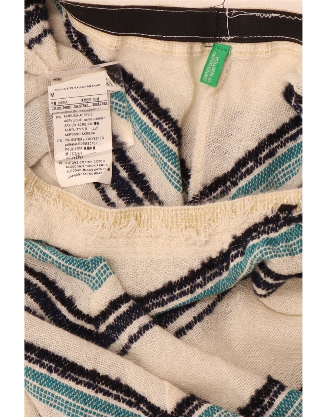 BENETTON Womens High Waist A-Line Skirt Medium W28 Off White Chevron Wool