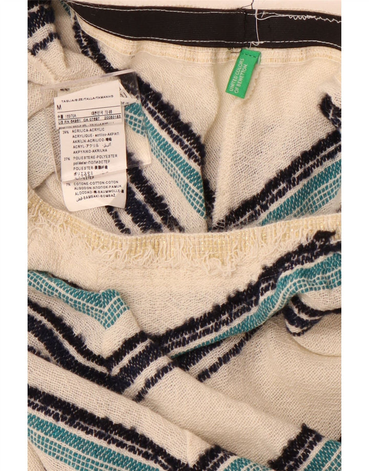 BENETTON Womens High Waist A-Line Skirt Medium W28 Off White Chevron Wool