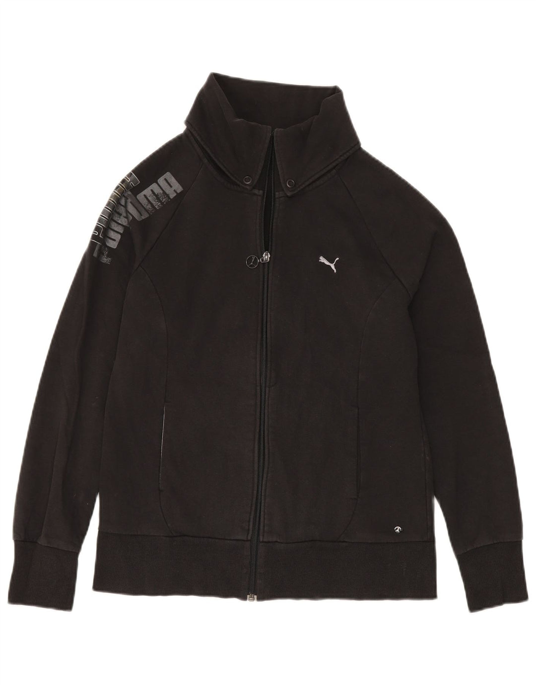 Puma Womens Graphic Tracksuit Top Jacket UK 14 Large Black