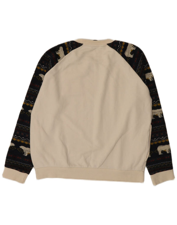 Jeep Mens Sweatshirt Jumper Large White Fair Isle