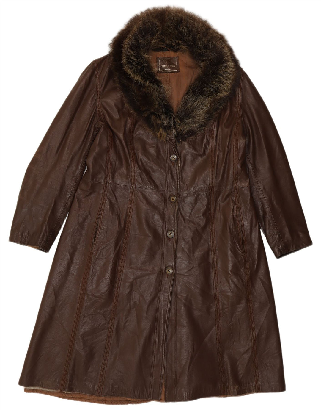 Vintage Womens Leather Coat IT 46 Large Brown