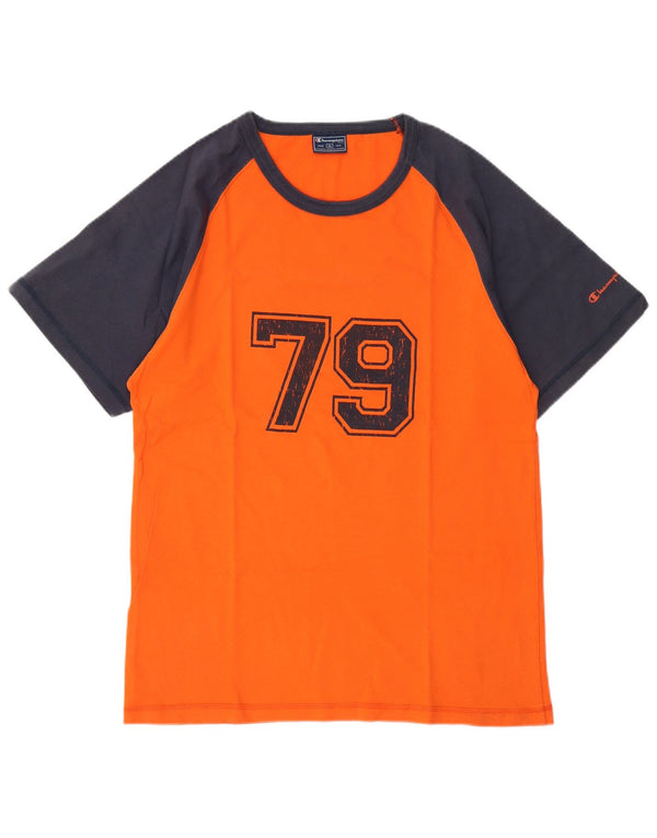 Champion Mens Graphic T-Shirt Top XL Orange Colourblock Cotton