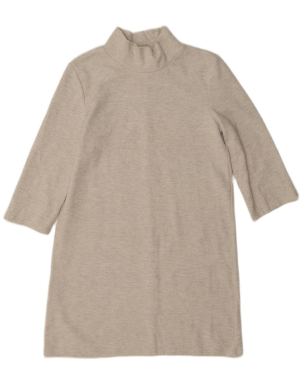Zara Womens 3/4 Sleeve Jumper Dress UK 14 Medium Grey Cotton