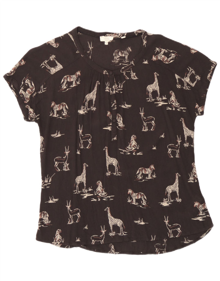 Fat Face Womens Graphic Blouse Top UK 14 Large Black Viscose