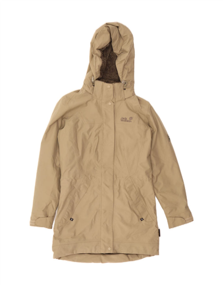 JACK WOLFSKIN Womens Hooded Windbreaker Coat UK 8 Small Beige Polyester Vintage Jack Wolfskin and Second-Hand Jack Wolfskin from Messina Hembry 
