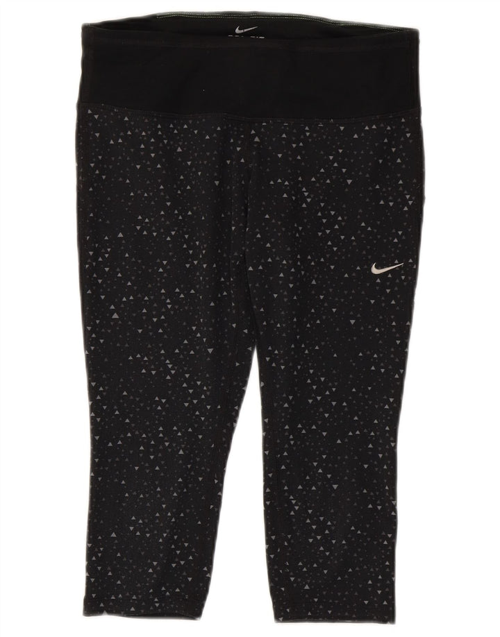 Nike Womens Dri Fit Capri Leggings UK 10 Small Black Geometric Polyester