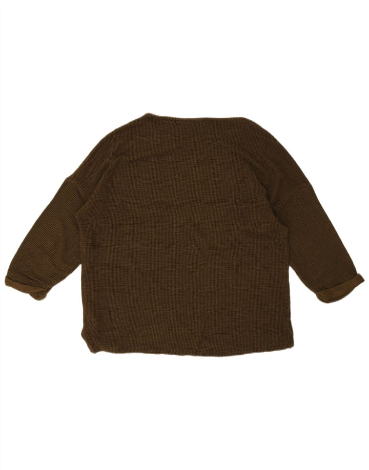 Zara Womens Oversized Top 3/4 Sleeve UK 10 Small Brown Viscose