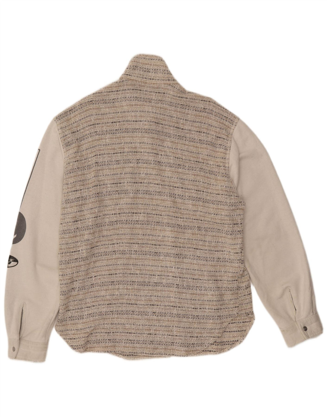 VINTAGE Mens Graphic Bomber Jacket UK 44 2XL Beige Striped Wool