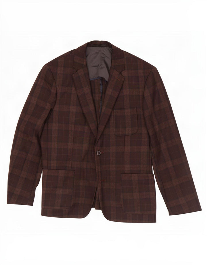 Mauro Grifoni Mens 1 Button Blazer Jacket IT 50 Large Brown Plaid Wool