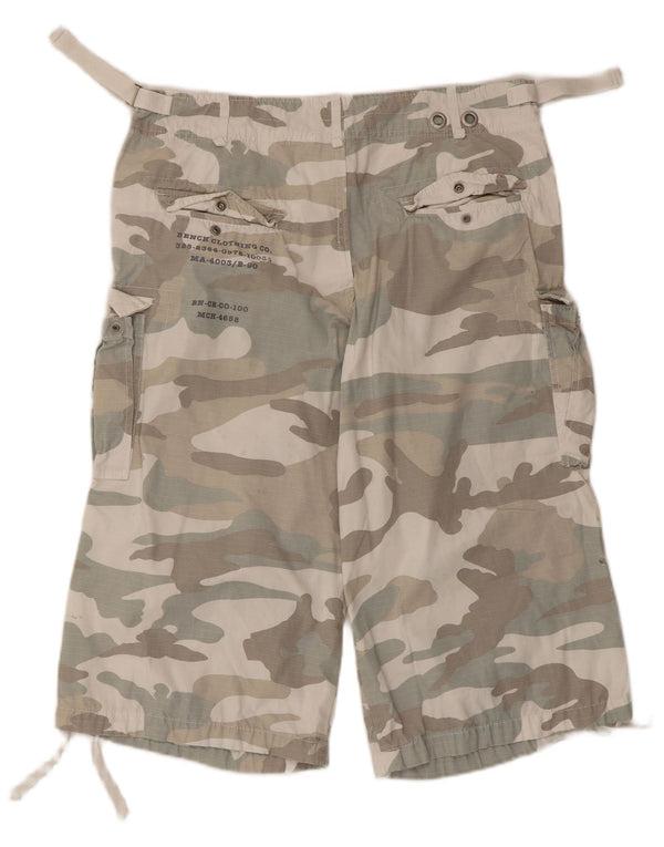 BENCH Mens Cargo Shorts W30 Medium  Beige Camouflage Cotton