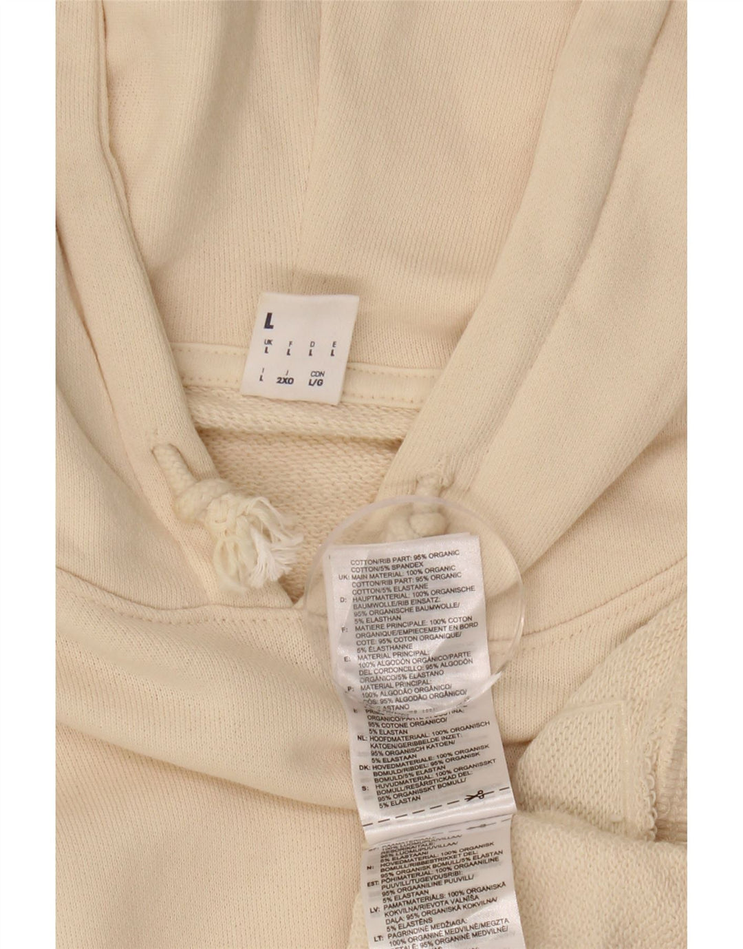 REEBOK Womens Oversized Hoodie Jumper UK 16 Large Off White Cotton