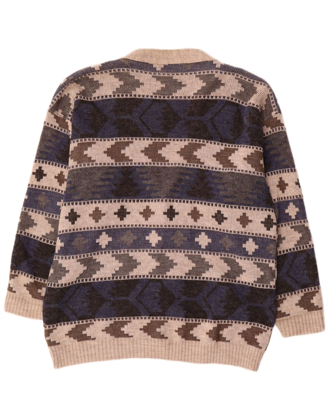 Vintage Mens Cardigan Sweater Large Multicoloured Geometric