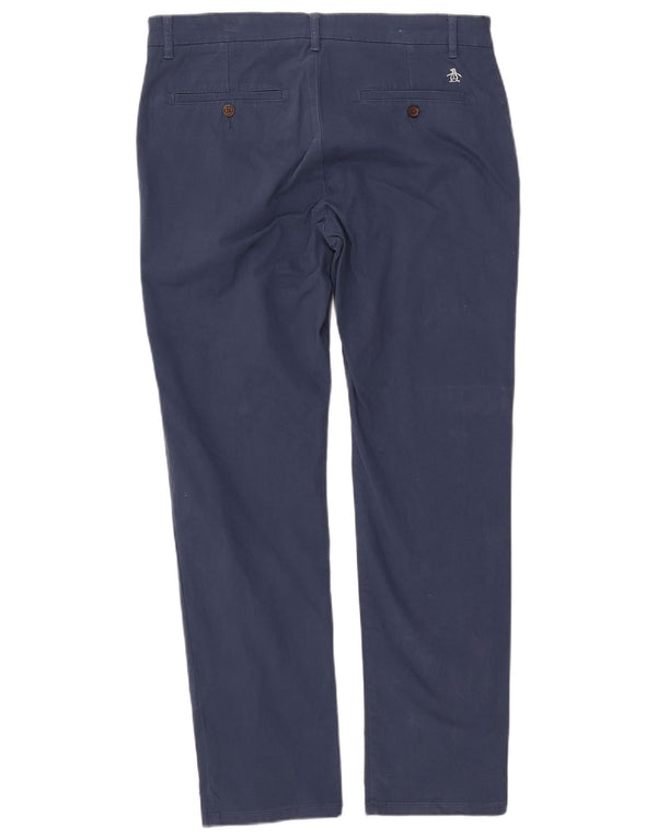 PENGUIN Mens Slim Chino Trousers W34 L32 Navy Blue Cotton