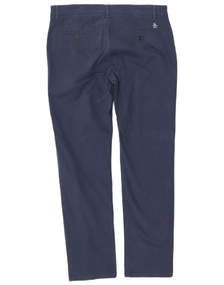 PENGUIN Mens Slim Chino Trousers W34 L32 Navy Blue Cotton