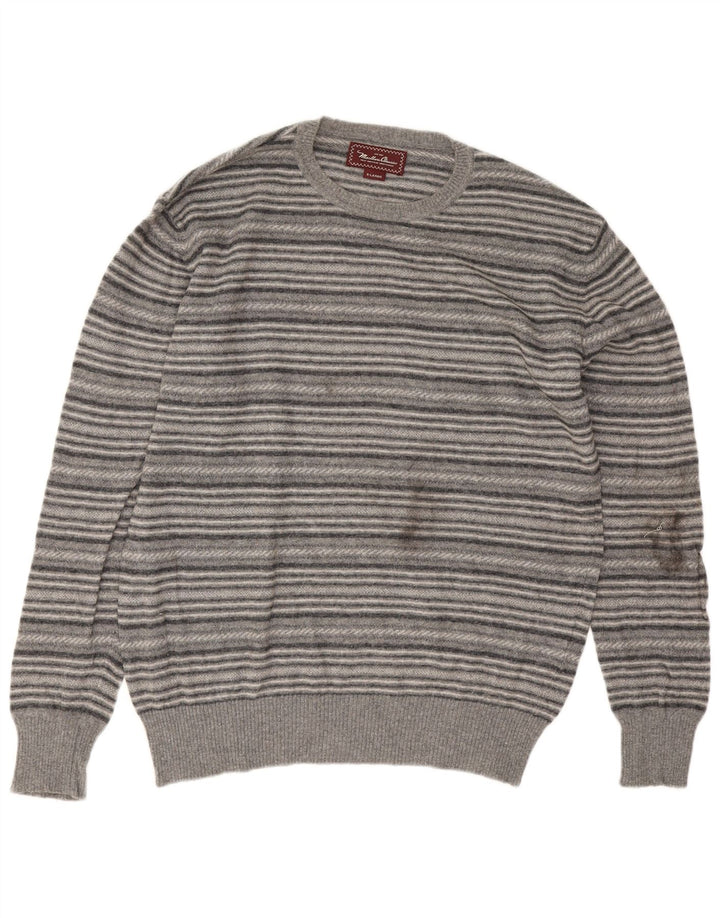 Marlboro Classics Mens Crew Neck Jumper Sweater XL Grey Striped