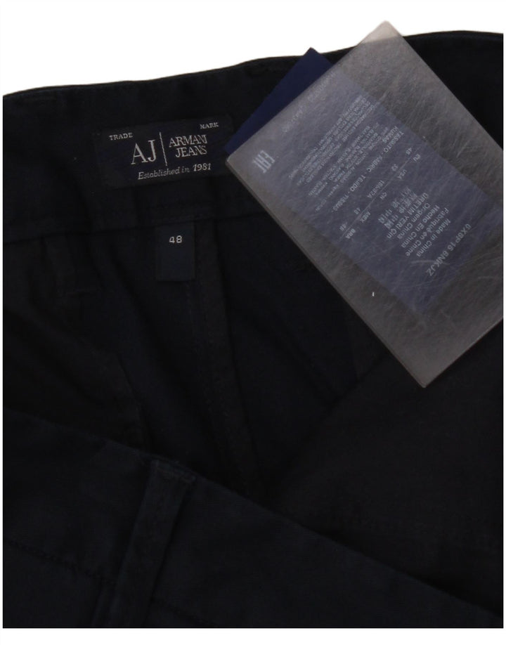 ARMANI Mens Slim Chino Trousers IT 48 Medium W32 L33 Navy Blue Cotton