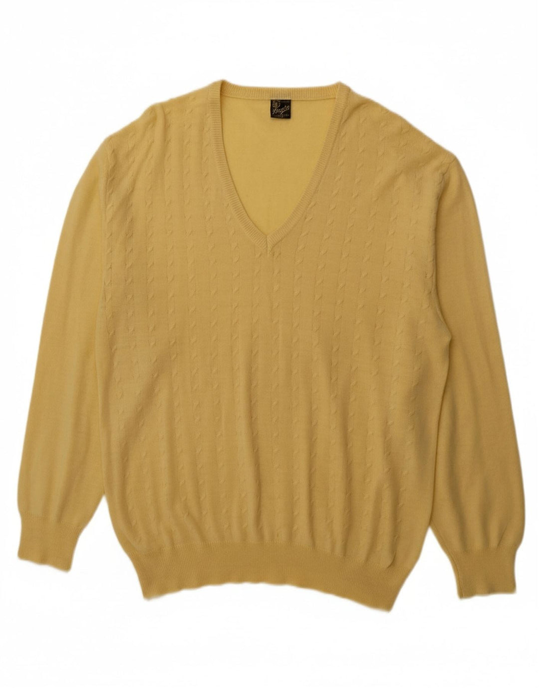 VINTAGE Mens V-Neck Jumper Sweater Large Yellow