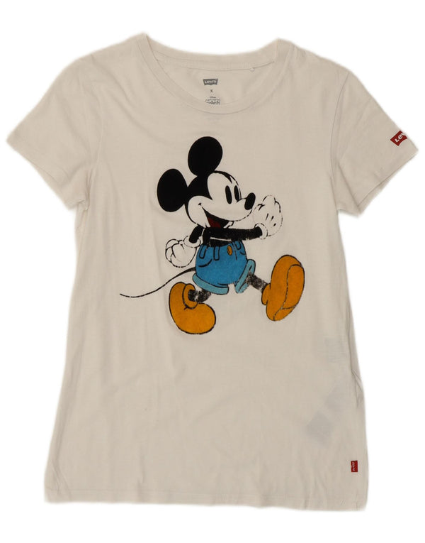 Levi's Womens Mickey Mouse Graphic T-Shirt Top UK 6 XS Off White Cotton
