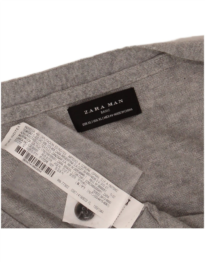 ZARA Mens Cardigan Sweater XL Grey Cotton