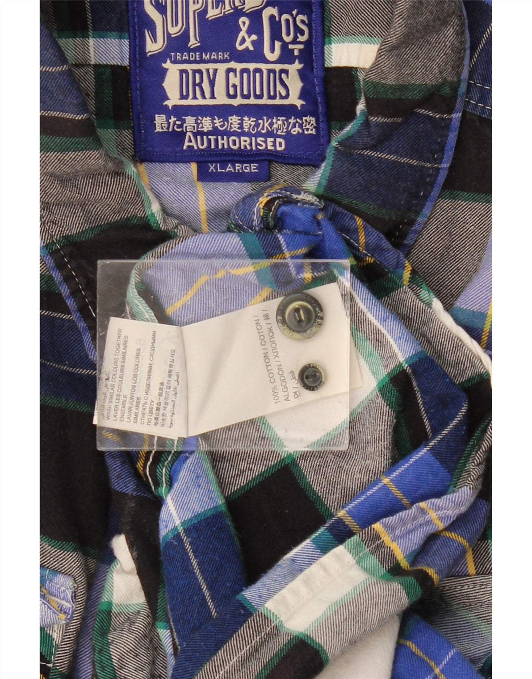 SUPERDRY Mens Flannel Shirt XL Navy Blue Check Cotton