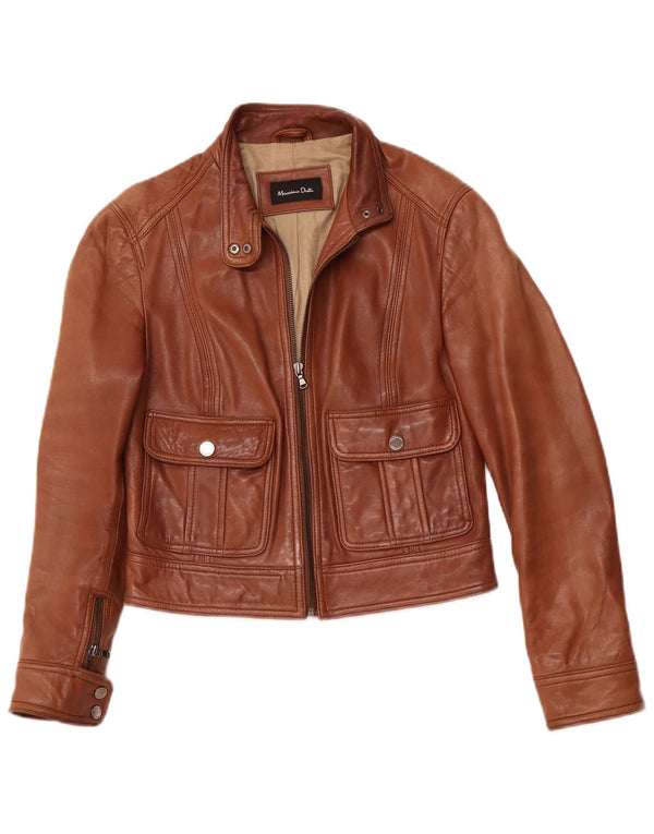MASSIMO DUTTI Womens Crop Leather Jacket UK 10 Small Brown Sheepskin