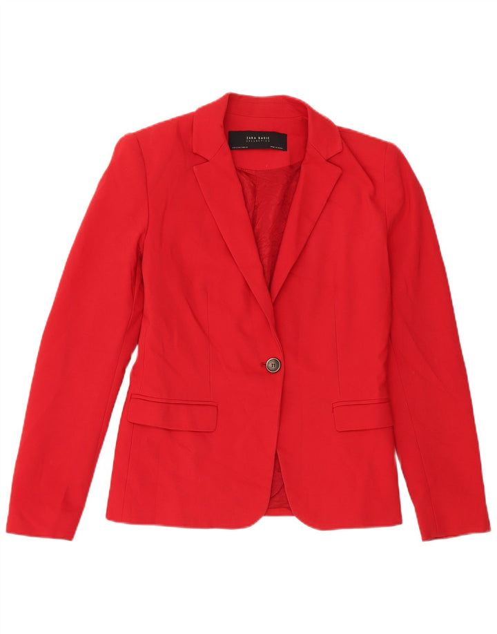 Zara Womens 1 Button Blazer Jacket UK 10 Small Red Cotton
