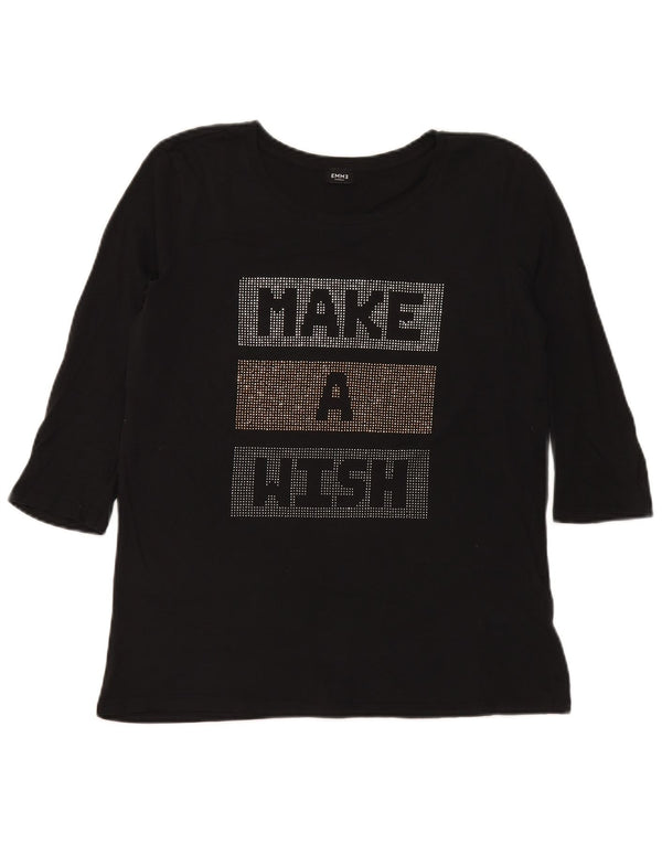 Marella Womens EMME Graphic Top 3/4 Sleeve UK 12 Medium Black
