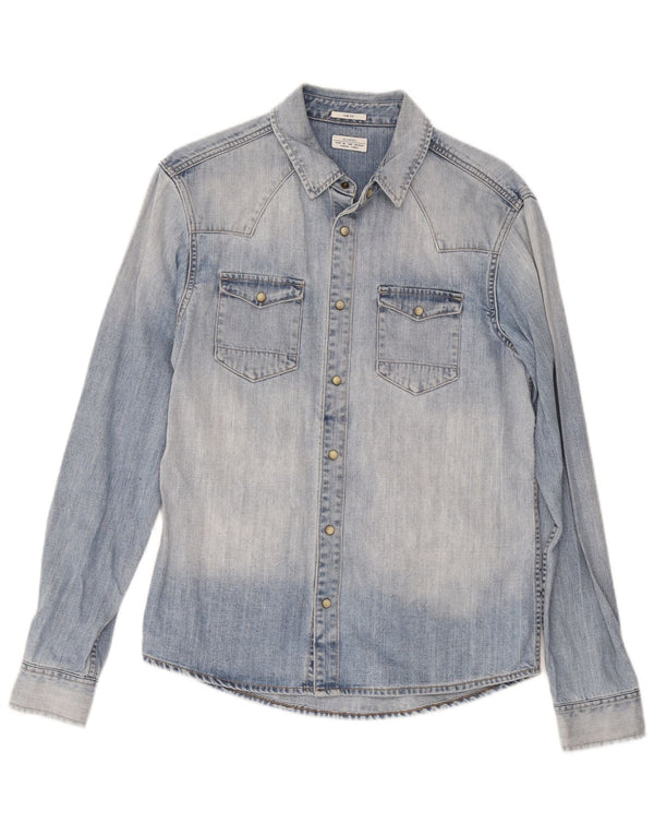 All Saints Mens Slim Fit Denim Shirt Medium Blue Cotton