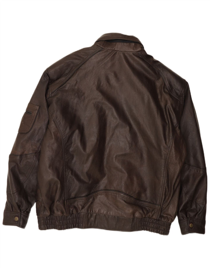 MILAN Mens Leather Jacket UK 44 2XL Brown Leather