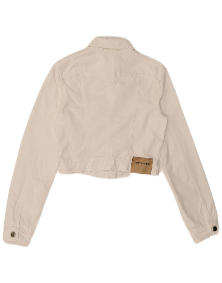 Twin-Set Womens Crop Denim Jacket UK 12 Medium White
