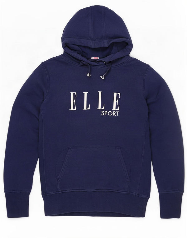 Elle Sport Womens Graphic Hoodie Jumper UK 14 Large Navy Blue Cotton