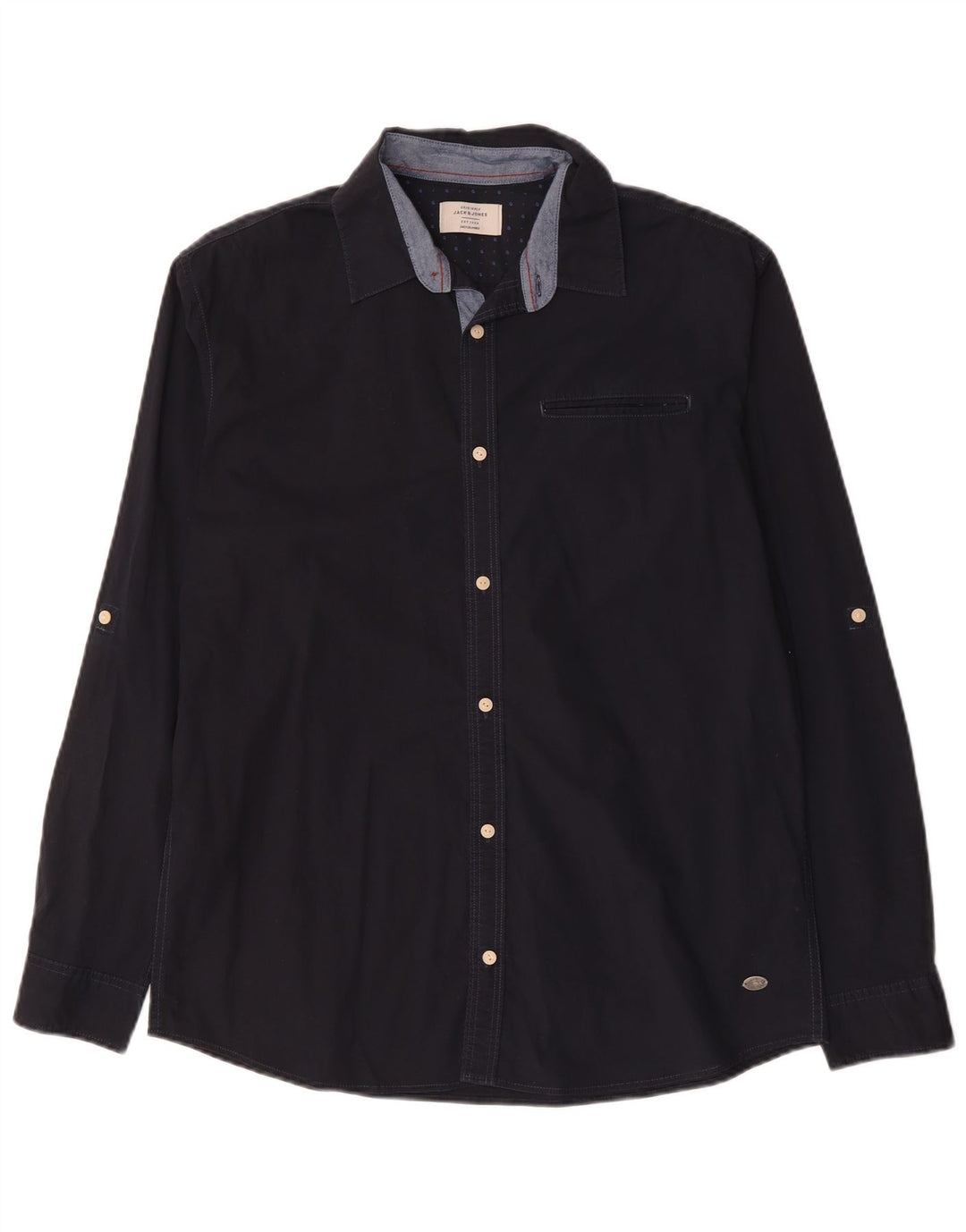 Jack & Jones Mens Shirt XL Navy Blue Cotton